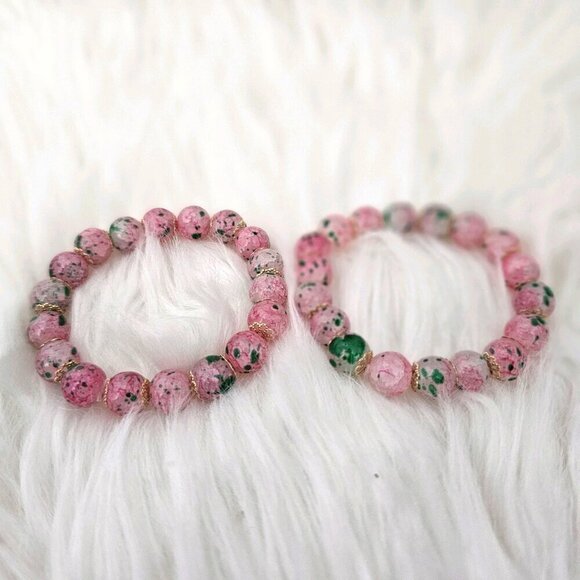 Cherry Blossom Glass Gradient Beaded Pink Bracelet NEW Set of 2 - Picture 7 of 8